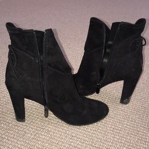 Black suede heeled booties